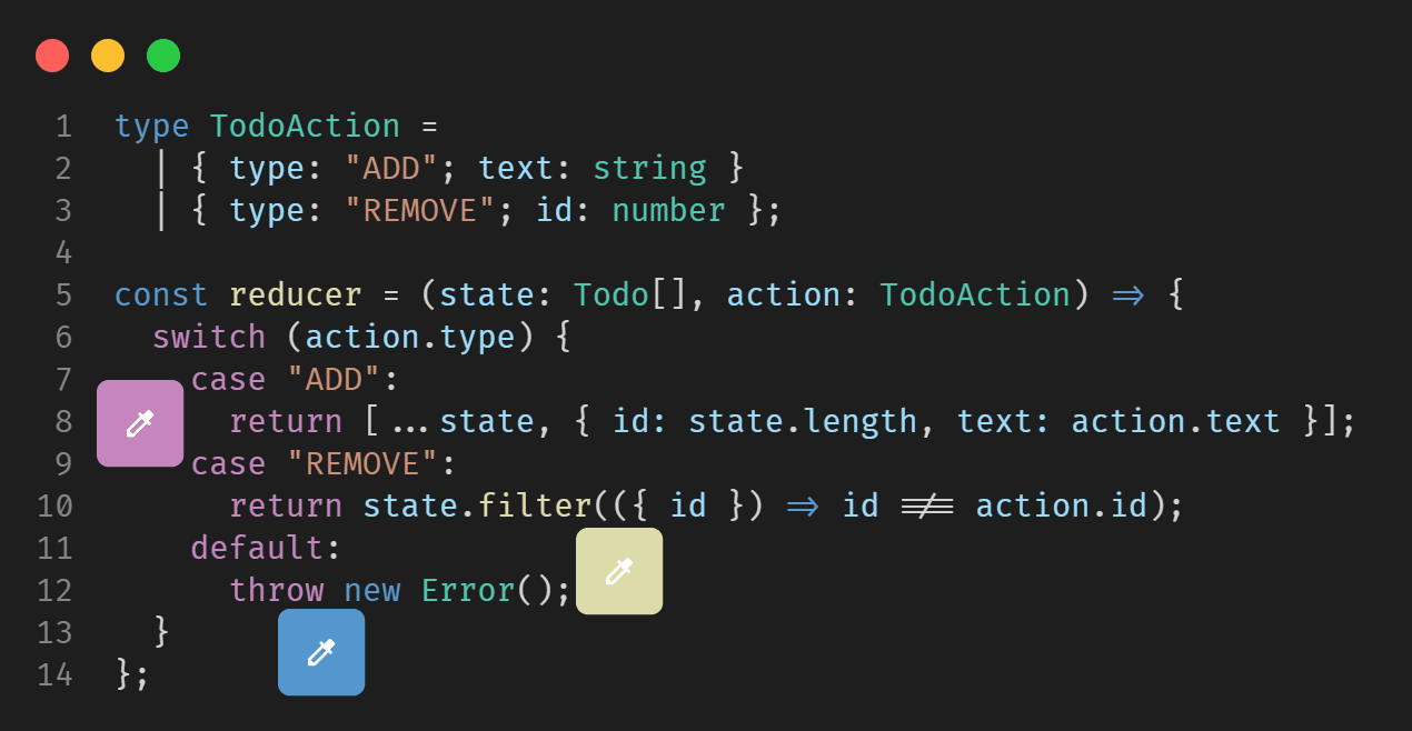 A code editor screenshot; the syntax colours picked straight from it became the sprintworks palette.